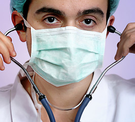 Image showing Young doctor with stethoscope.