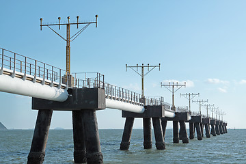 Image showing airplane navigational lights on the sea