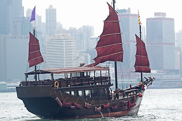 Image showing sailboat in Hong Kong harbor 