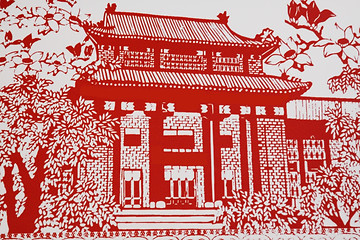 Image showing house,This is a picture of the Chinese paper cutting. Paper-cutt