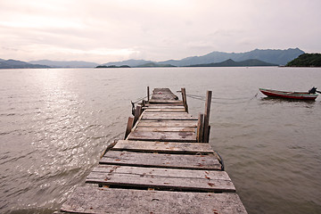 Image showing old jetty walkway pier the the lake 