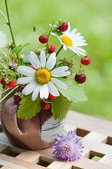 Image showing  camomile and wild strawberry