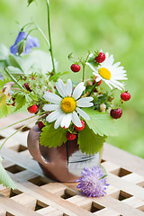 Image showing  camomile and wild strawberry