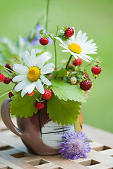Image showing  camomile and wild strawberry