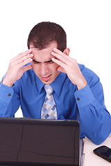 Image showing Young male business entrepreneur with a headache against white background 