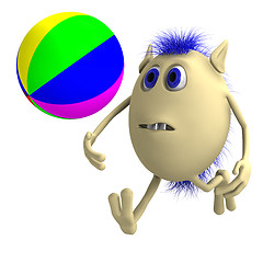 Image showing Haired 3D puppet playing with colorful ball