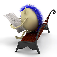 Image showing Look on puppet reading newspaper on bench