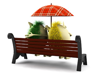 Image showing Look from behind on puppets under umbrella