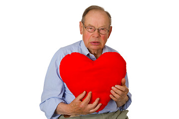 Image showing Male senior red heart