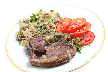 Image showing Lamb chops with mushroom rice