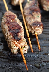 Image showing Lamb Kofta on a grill plate vertical