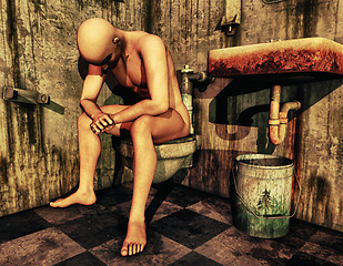 Image showing naked man sitting on the toilet