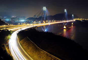 Image showing highway and Ting Kau bridge at night