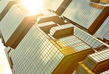 Image showing skyscrapers with sun glare