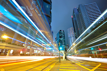 Image showing traffic light stream and highrise bulidings