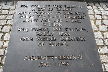 Image showing Birkenau plaque