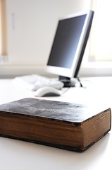 Image showing books and computer