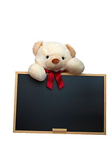 Image showing teddy with empty blackboard