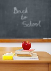 Image showing Back to school on chalkboard and apple