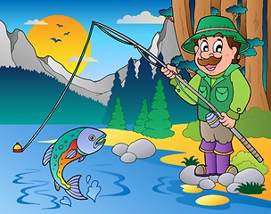 Image showing Lake with cartoon fisherman 1