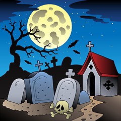 Image showing Halloween scenery with cemetery 1