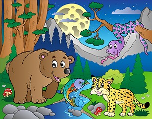 Image showing Forest scene with happy animals 1