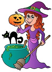 Image showing Cartoon Halloween witch with cat