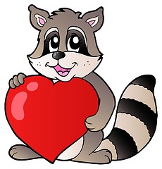 Image showing Cute racoon holding heart