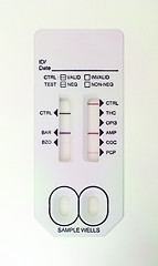 Image showing Drug Abuse Panel, a 7 minute assay by urinalysis to detect drugs in the body.(macro,14MP camera)