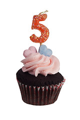 Image showing Mini cupcake with number five candle