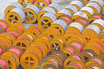 Image showing electricity cable on wooden spools 