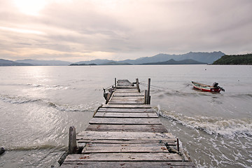 Image showing old jetty walkway pier the the lake 