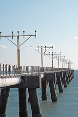 Image showing airplane navigational lights on the sea