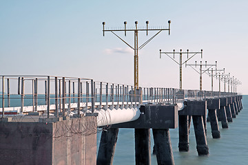 Image showing airplane navigational lights on the sea