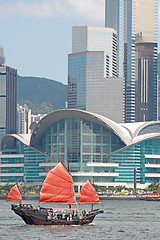 Image showing sailboat sailing in the Hong Kong harbor 