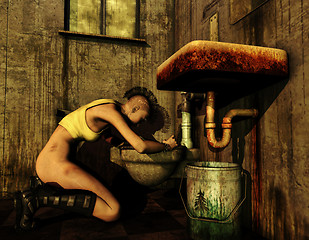 Image showing dirty punk girl bent over a toilet