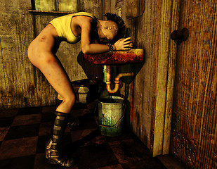 Image showing dirty punk girl in the bathroom