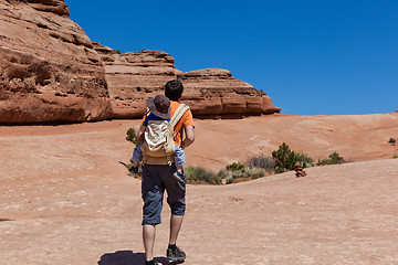 Image showing father and son hiking