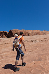 Image showing father and son hiking