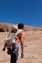 Image showing father and son hiking