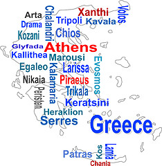 Image showing greece map and words cloud with larger cities