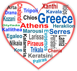 Image showing Greece Heart and words cloud with larger cities