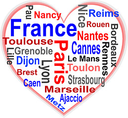 Image showing France Heart and words cloud with larger cities