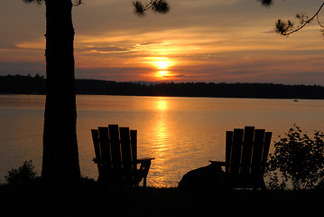 Image showing Chairs at sunset