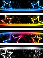 Image showing Glowing Neon Stars Banner Background Set of Four