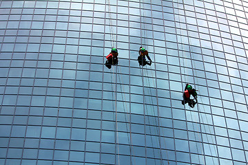 Image showing window cleaners at work