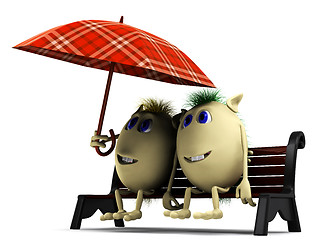 Image showing Look on happy puppets under big umbrella