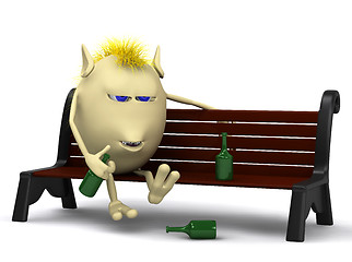Image showing Haired dizzi puppet sitting on park bench