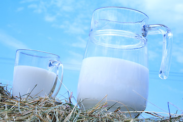 Image showing Foto of glass of milk on sky