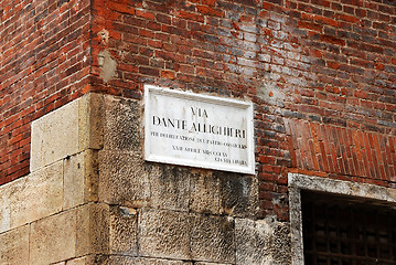 Image showing Street name board Via Dante Allighieri in Verona